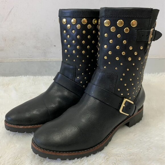 Sperry Britt 9837485 Women’s Gold Studded Black Leather Pull On Boots Size 6 - Picture 1 of 16
